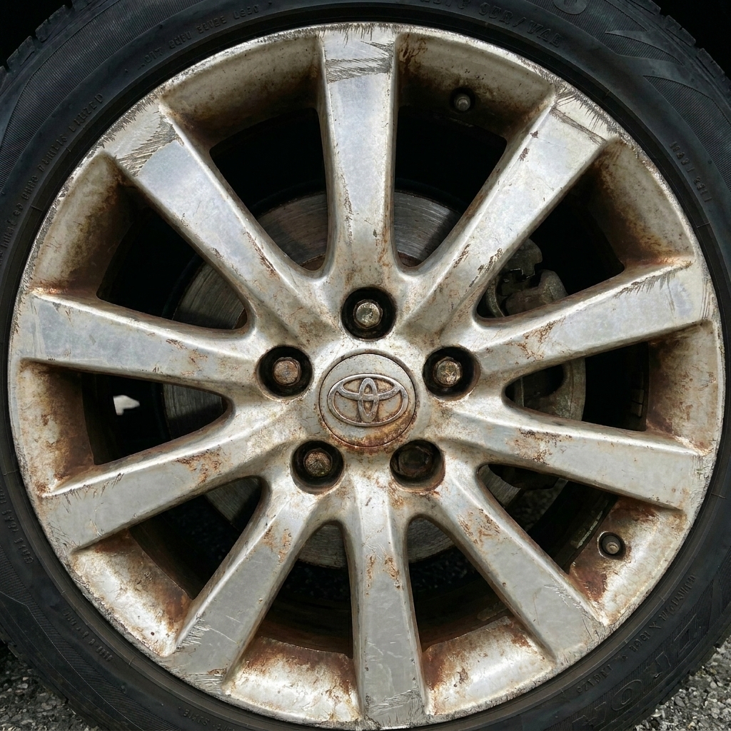 Before — scratched dull car rim