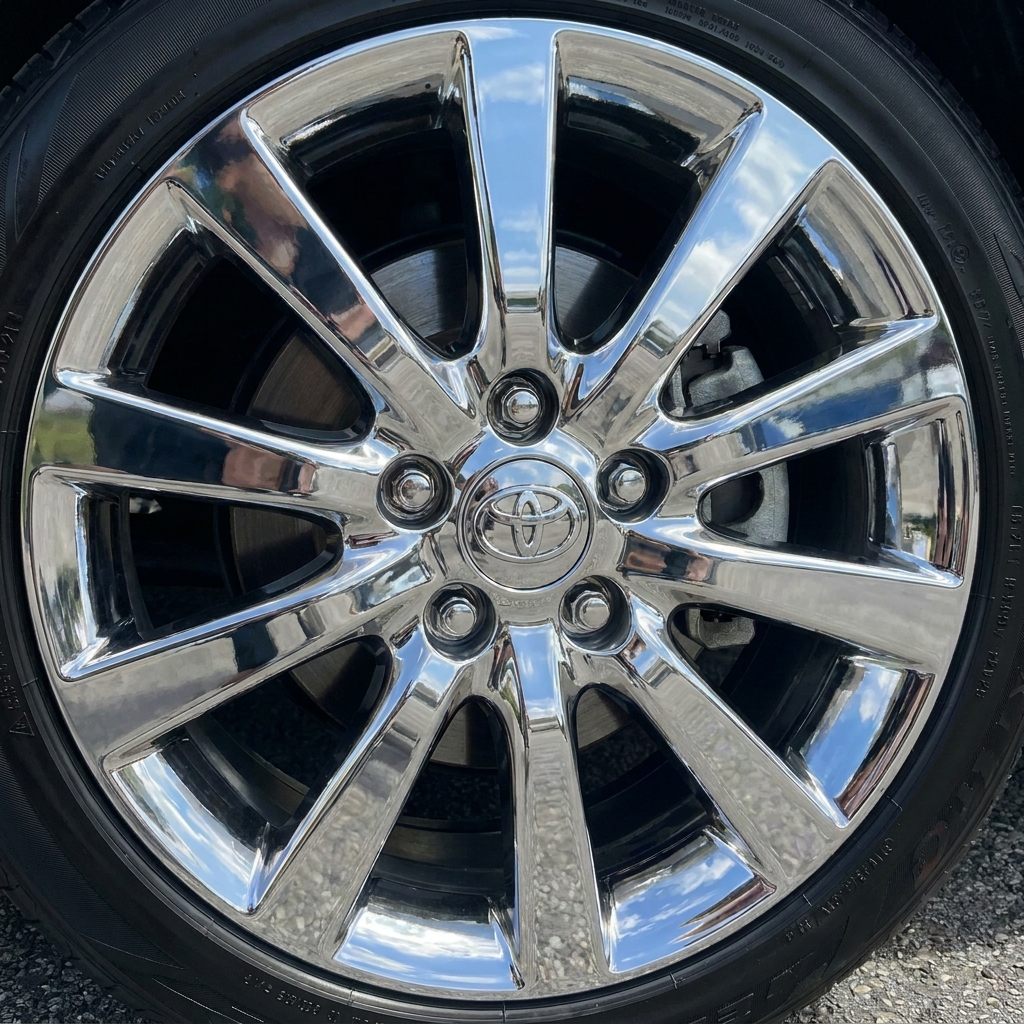 After — mirror chrome car rim restored with ShinePro