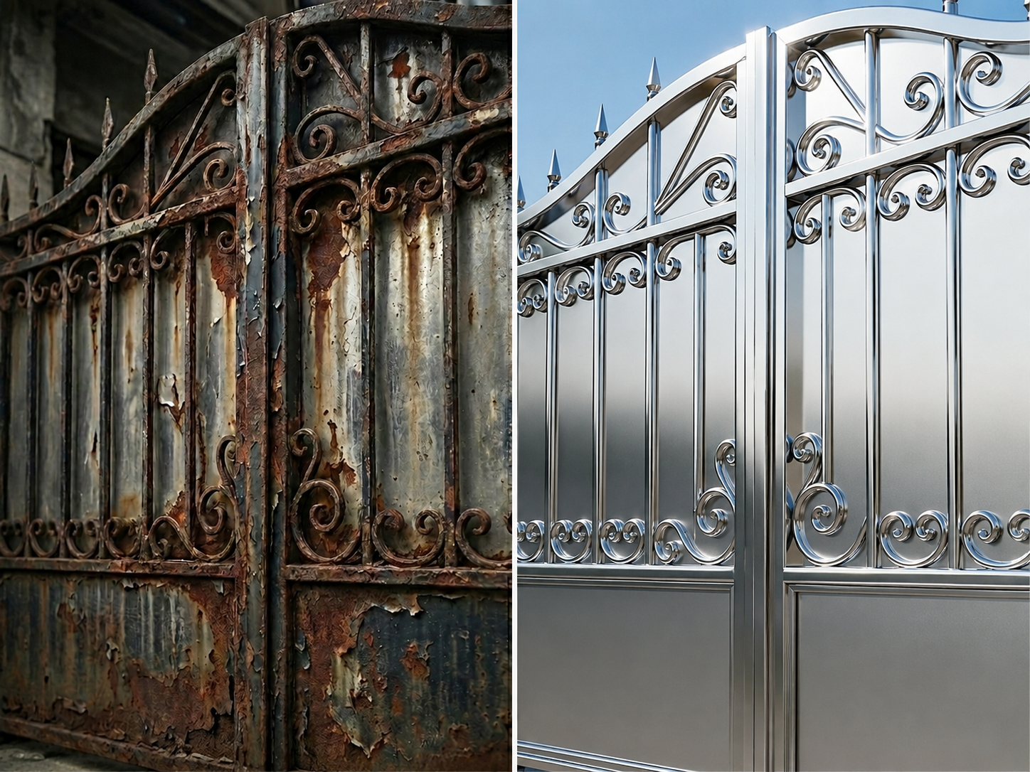 Chrome restoration spray on gates and fences