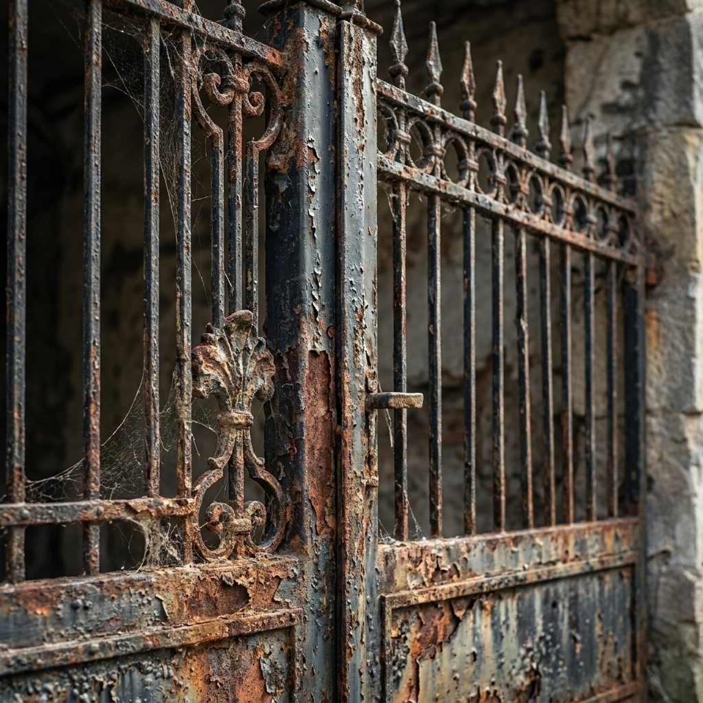 Before — rusty corroded iron gate