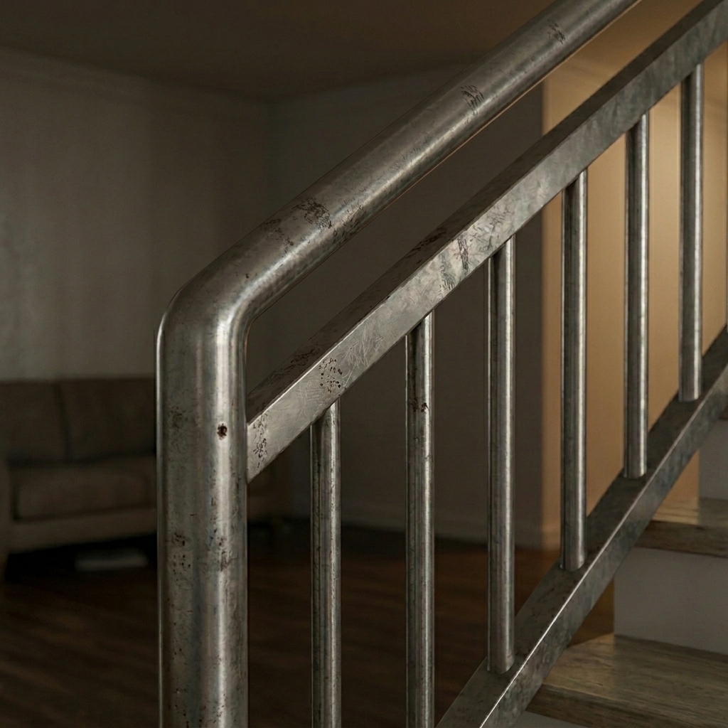 Before — dull scratched staircase railing