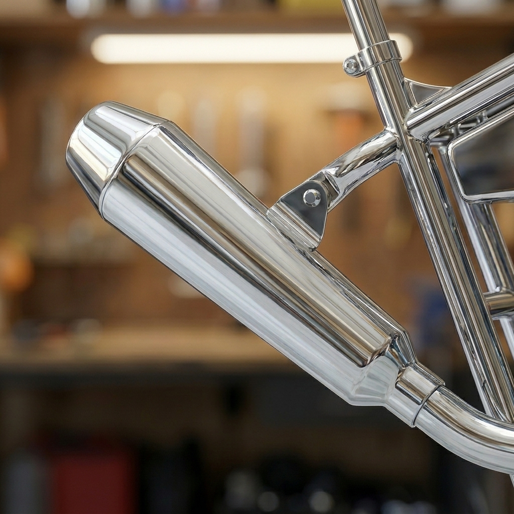 After — chrome restored motorcycle exhaust with ShinePro
