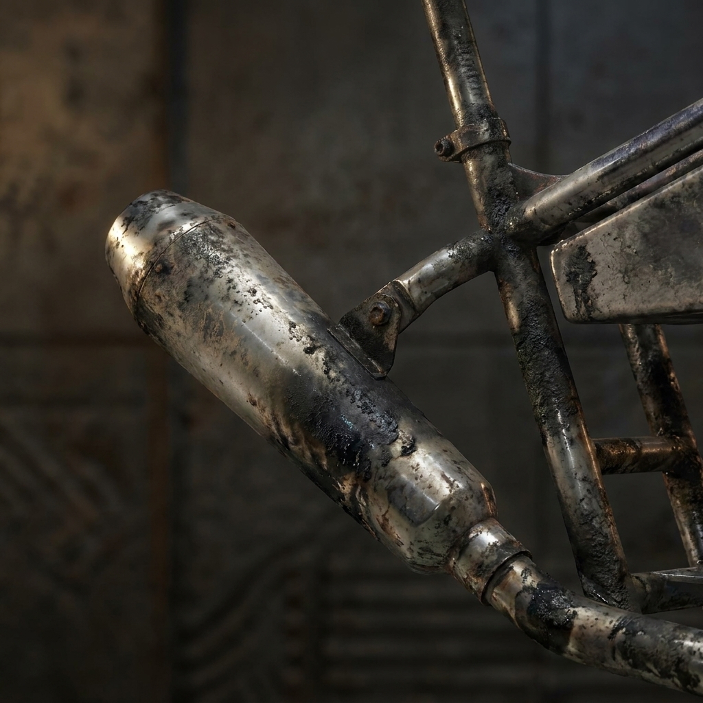 Before — rust-brown motorcycle exhaust