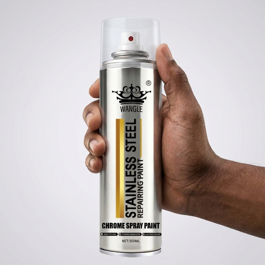 Man holding ShinePro chrome restoration spray can