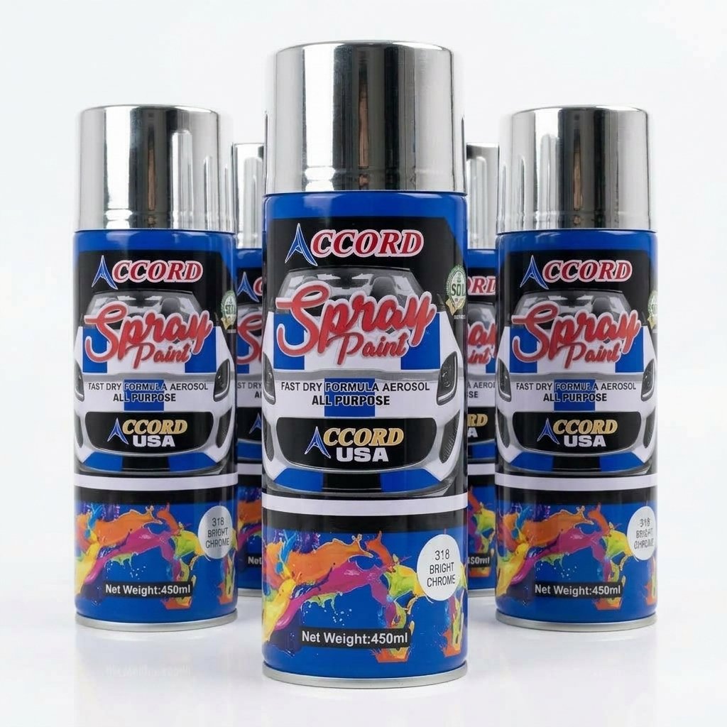 Multiple cans of bright chrome spray paint